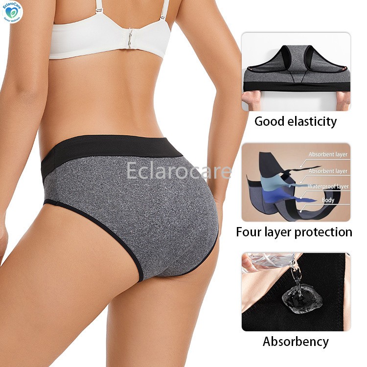 5pcs Period Mid-rise Underwear Women 4-Layer Leak Protection Ventilation