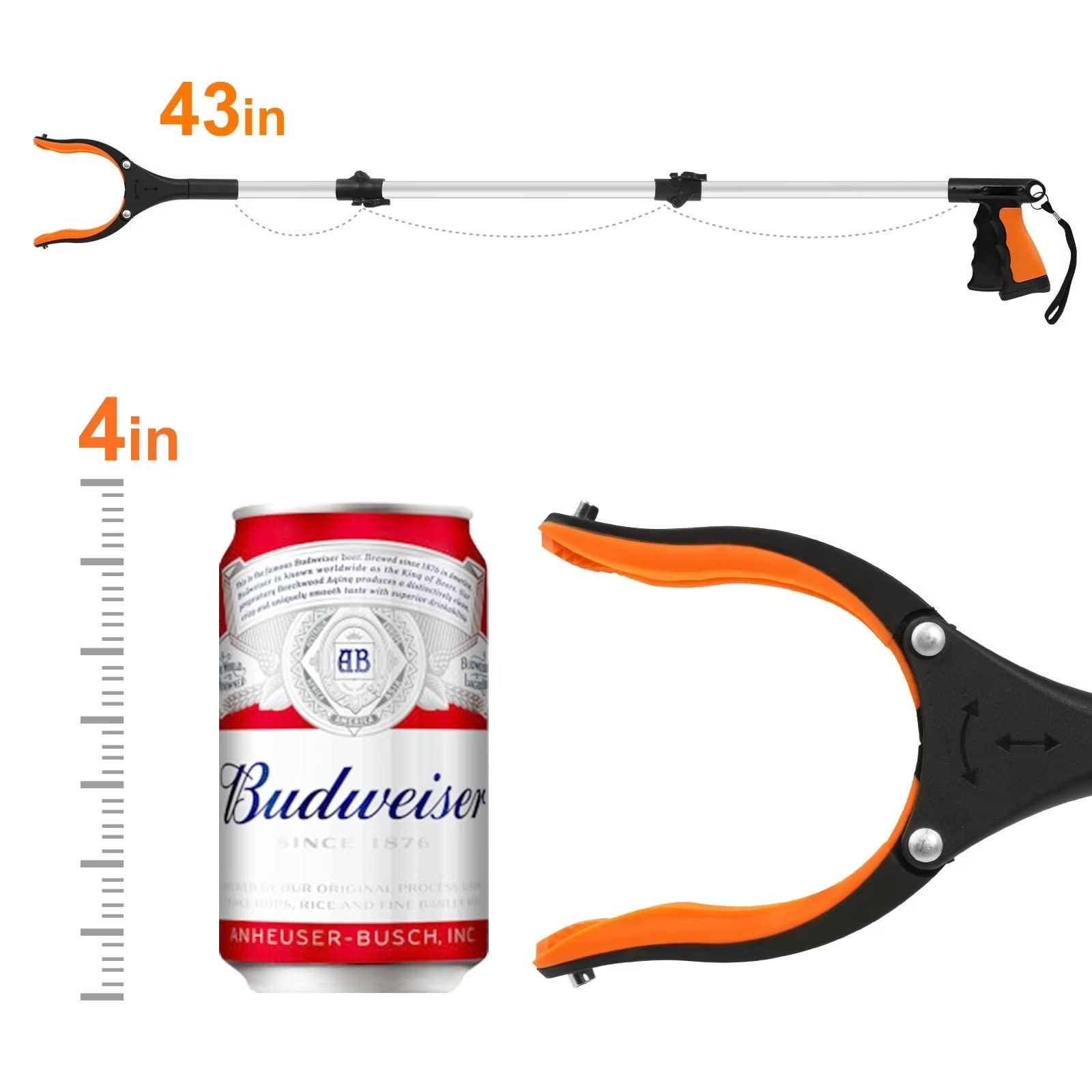 43″ Extra Long Grabber Tool, Foldable Grabbers for Elderly 43 Inch, Orange