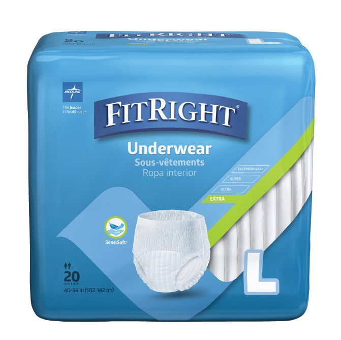 Medline FitRight EXTRA PULL UP Briefs LARGE 20/pkg 4/case MSC13505A-Large