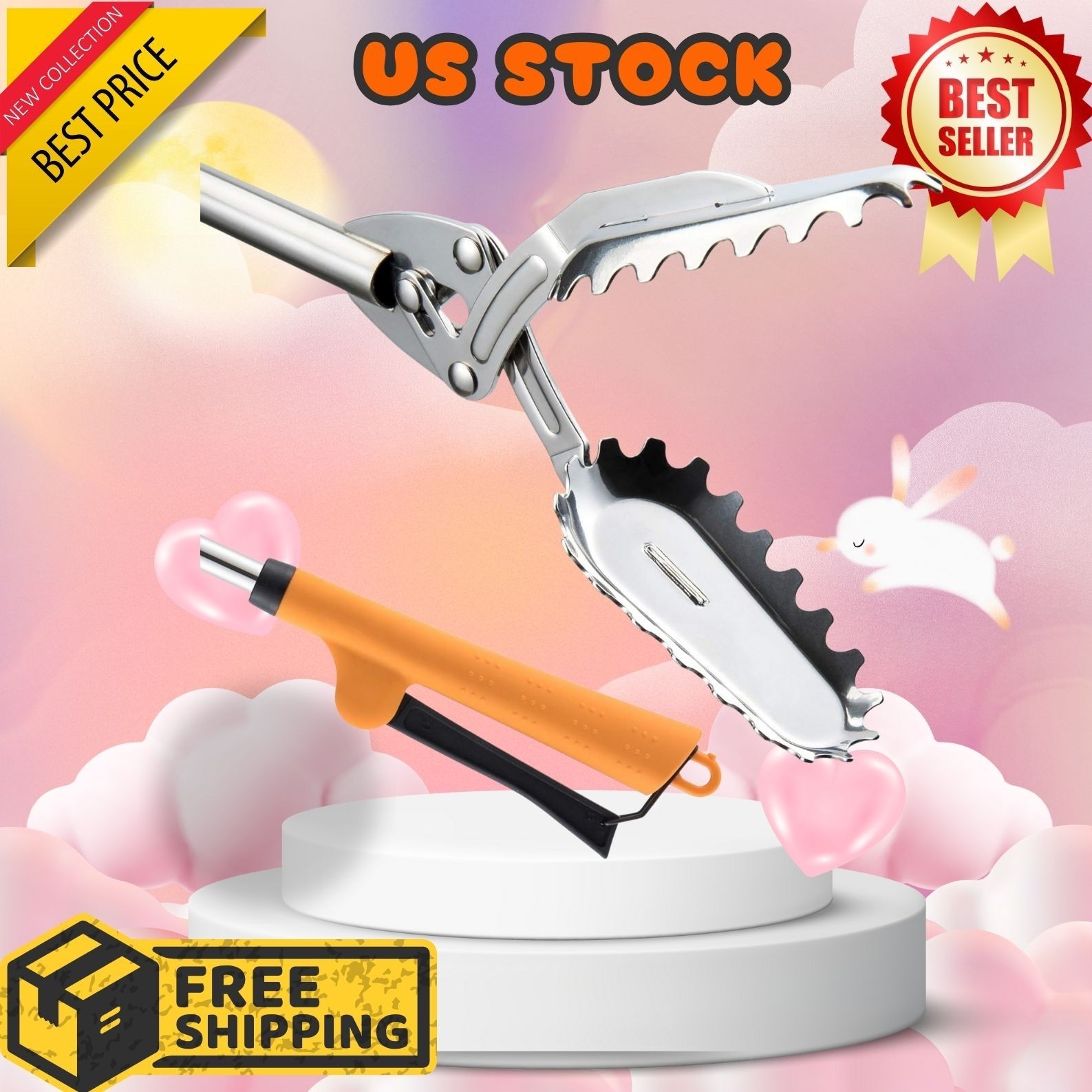 All Stainless Steel Grabber Reacher Pickup Tool Heavy Duty Trash Picker Tongs