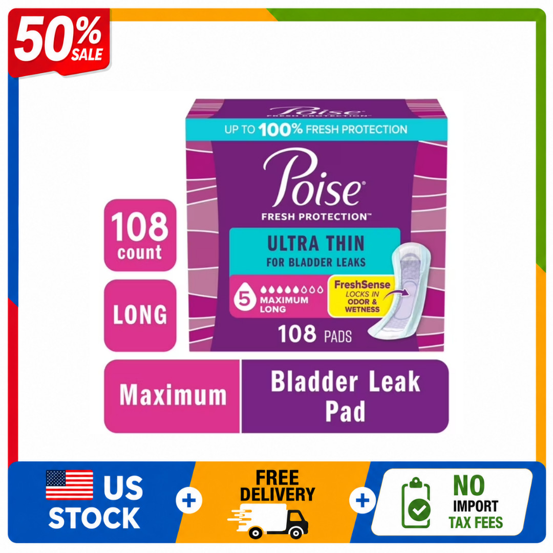 Poise Ultra Thin Incontinence Pads Maximum Absorbency Long 108 Count
