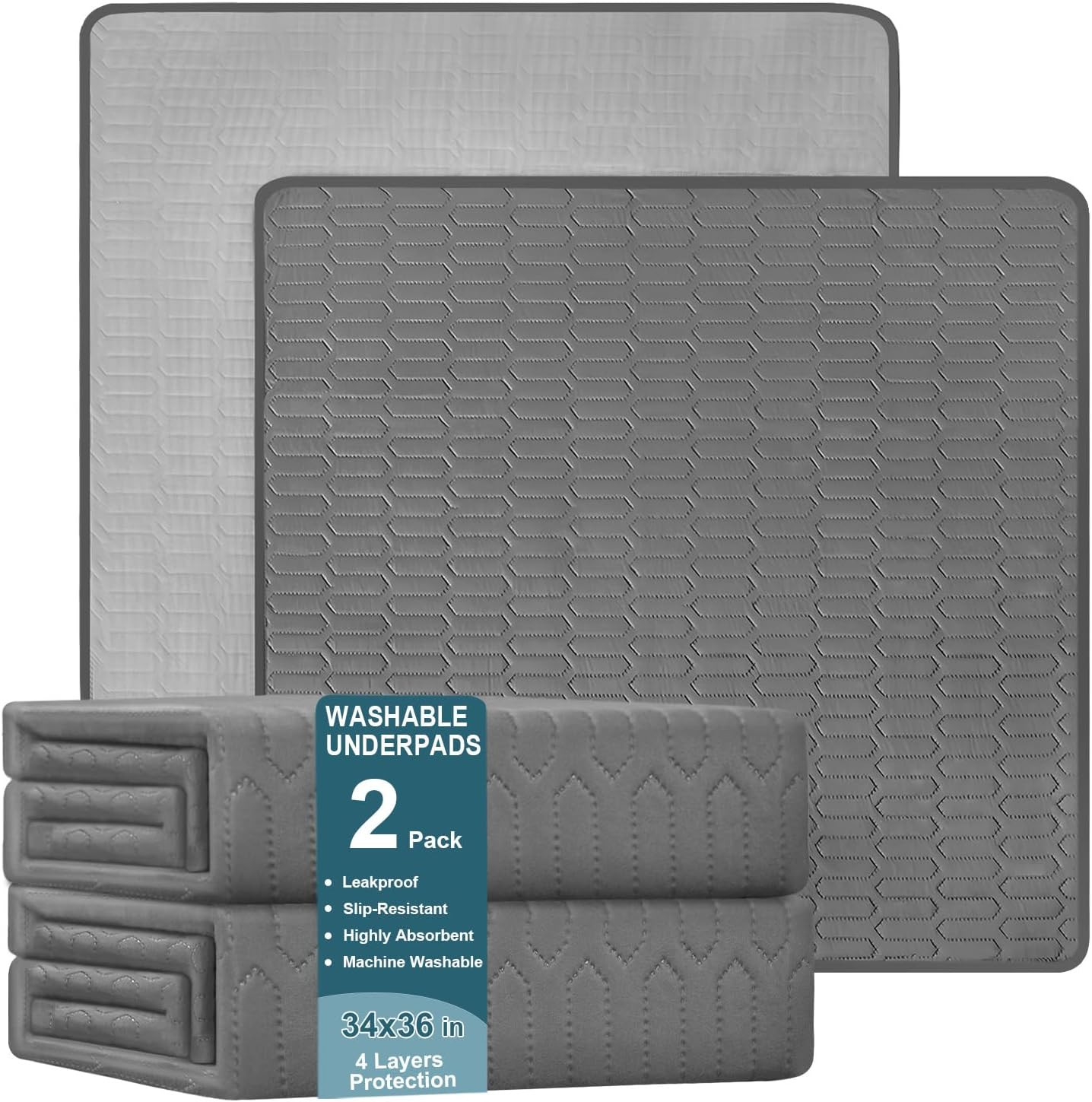 Washable Underpads (34X36 Inch) – Waterproof Reusable Bed Underpads, Heavy Absor