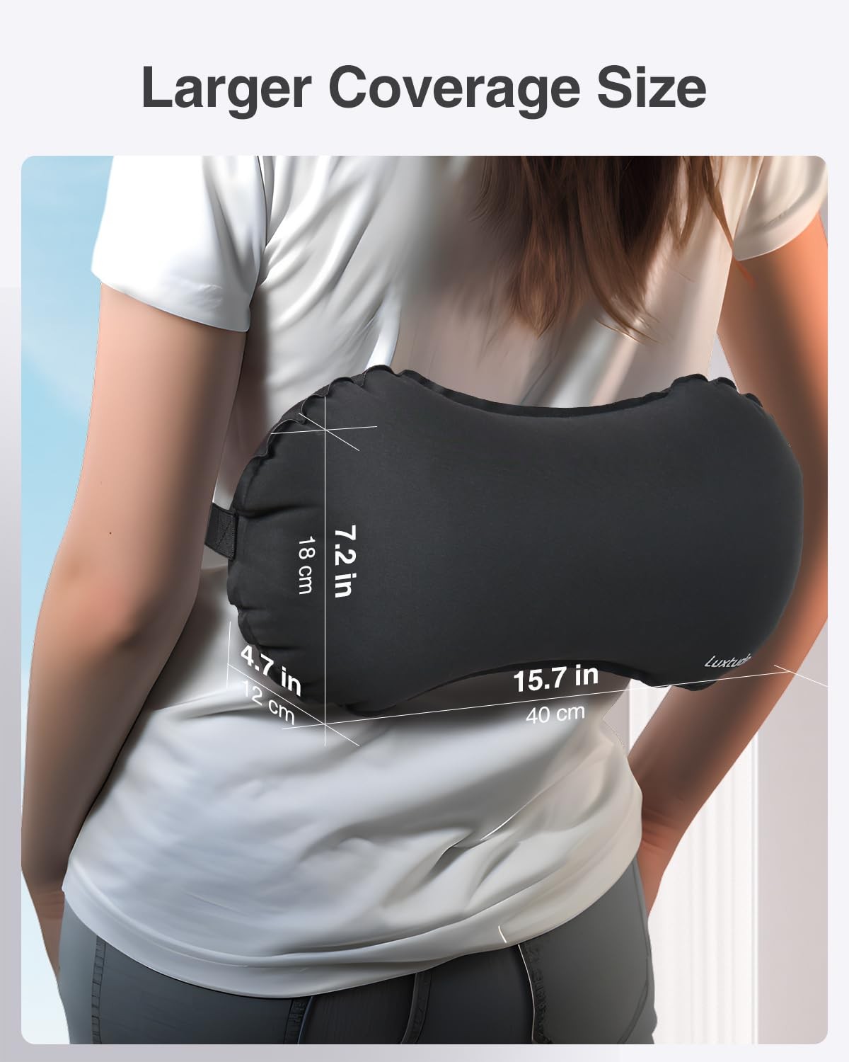 Luxtude Inflatable Lumbar Pillow for Airplane Travel, Support Black