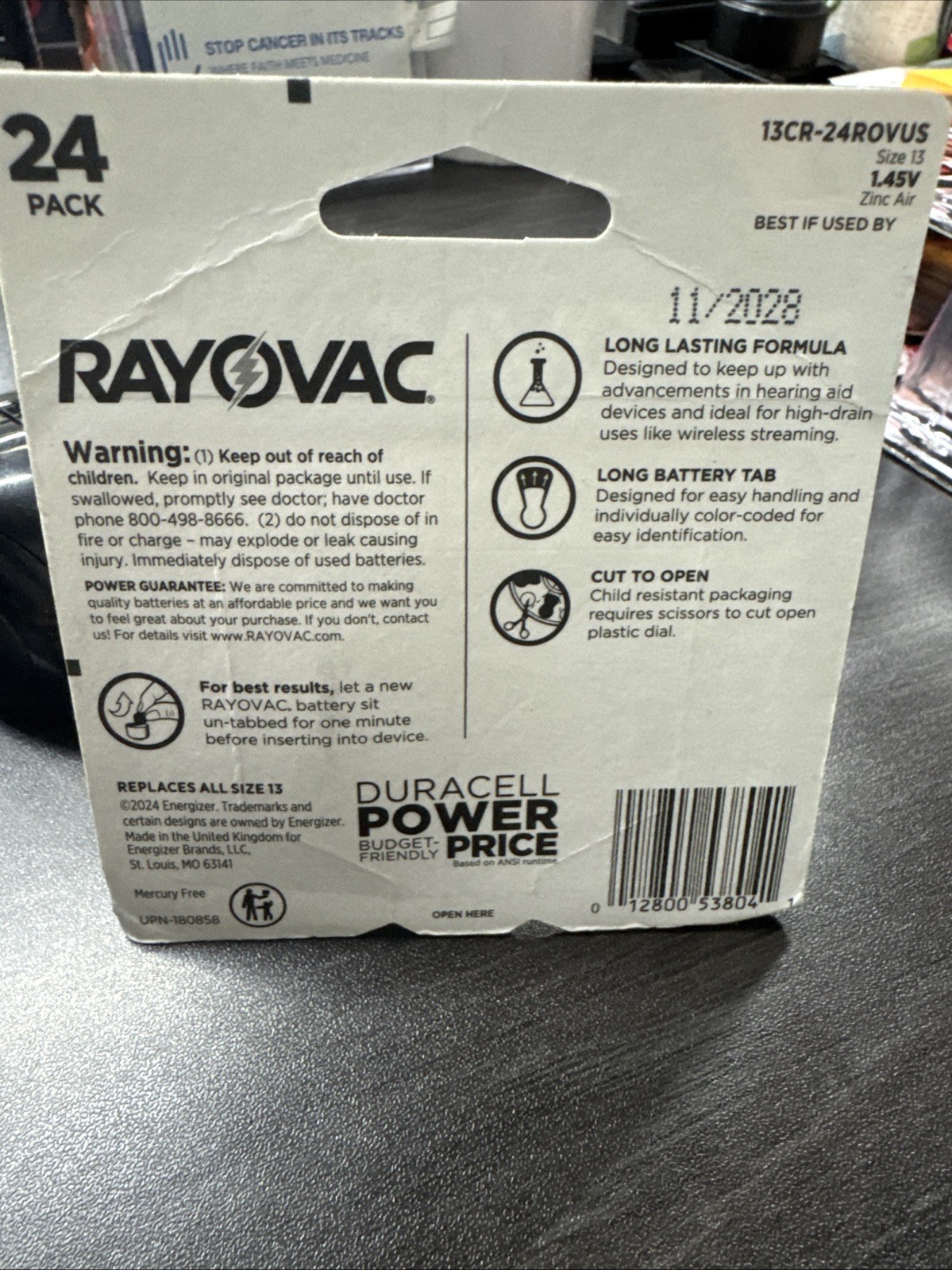 New Rayovac Size 13 Hearing Aid Batteries, 24 Pack
