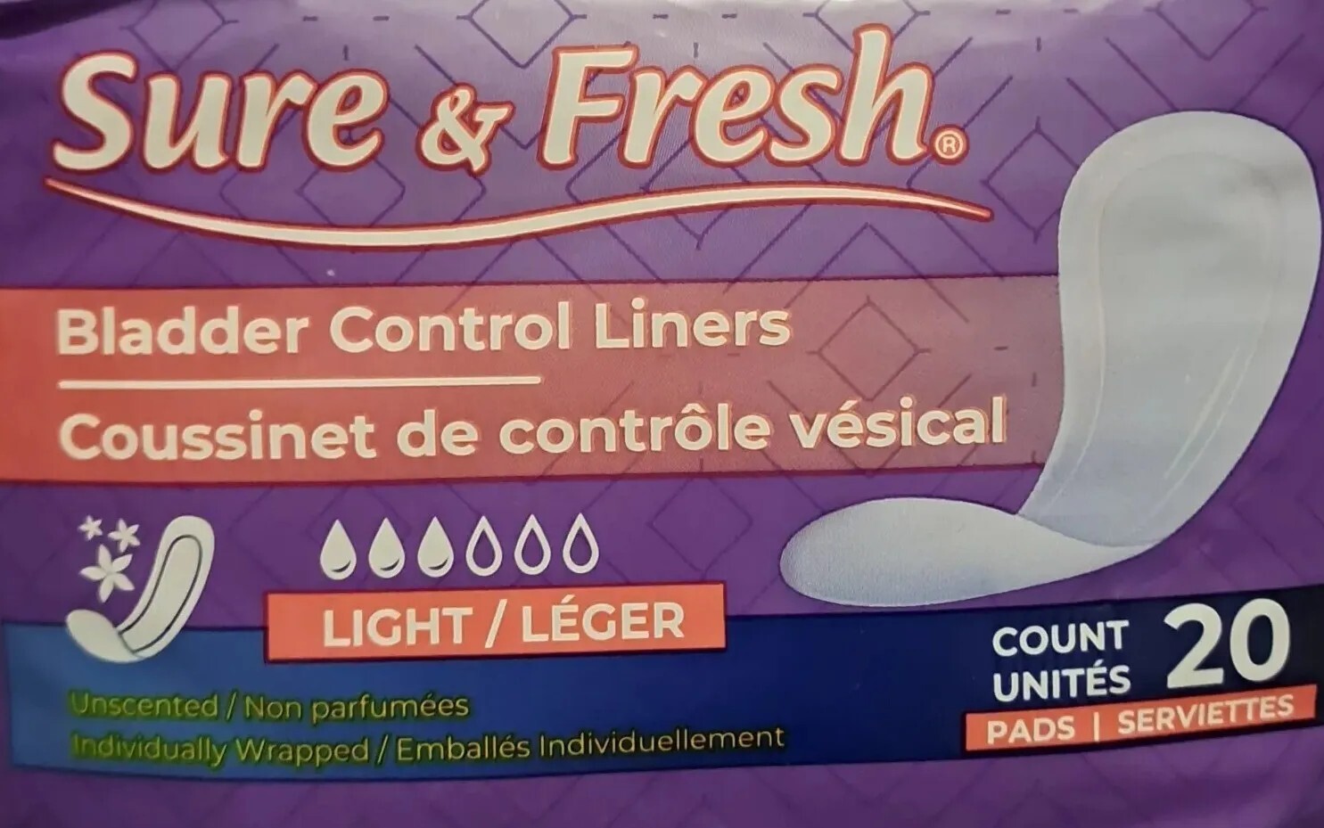 Bladder Control Liners – Unscented – Light 10 packs (200) – 20 each x 10