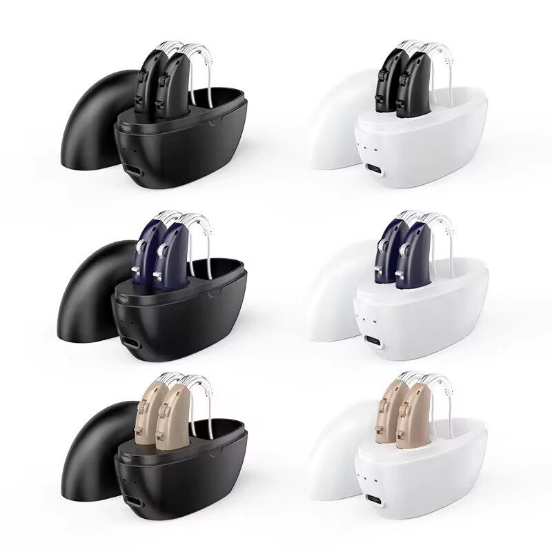 1 pair of rechargeable Bluetooth invisible BTE hearing aids with charging cradle