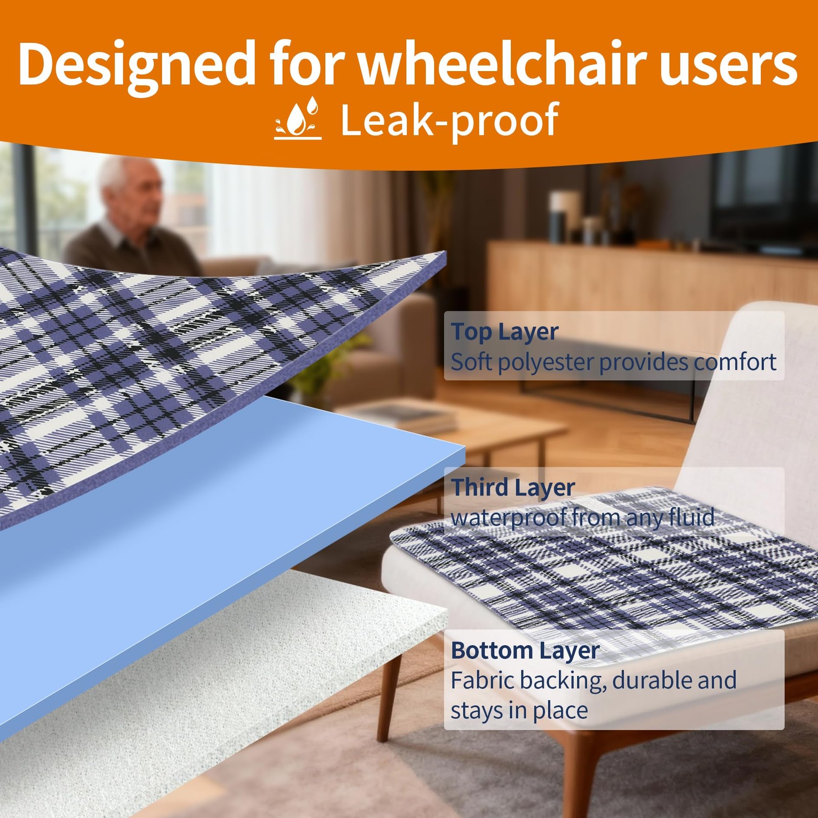 4 PCS Dark Blue 18×16 Inch Waterproof Chair Pad Washable Seat Protector