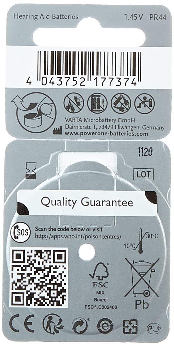 Varta Powerone P 675 Hearing Aid Batteries PR44 1.4V 650mAh Pack of 60