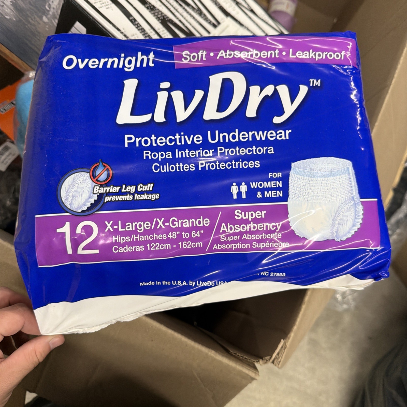 LivDry XL Overnight Adult Diapers for Women and X-Large (12 Count), White