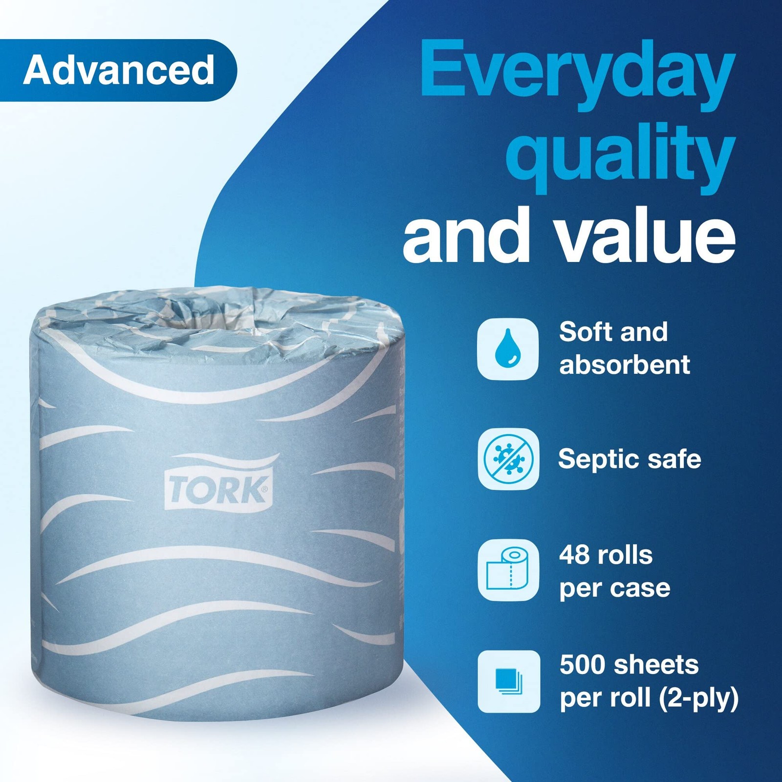 Tork Bath Tissue Roll Advanced 2-Ply Biodegradable 4X3.75 500 Sheets/Roll 48