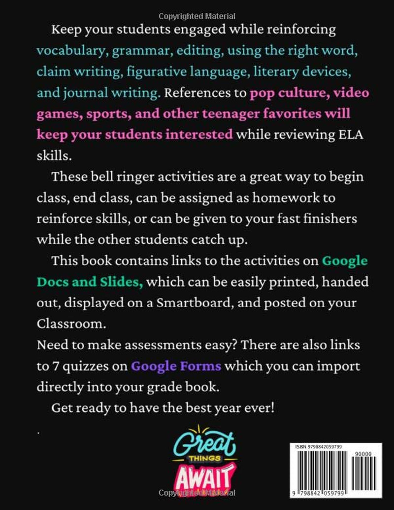 180 Bell Ringers for ELA: Daily ELA Warm-ups, Homework, Do Now