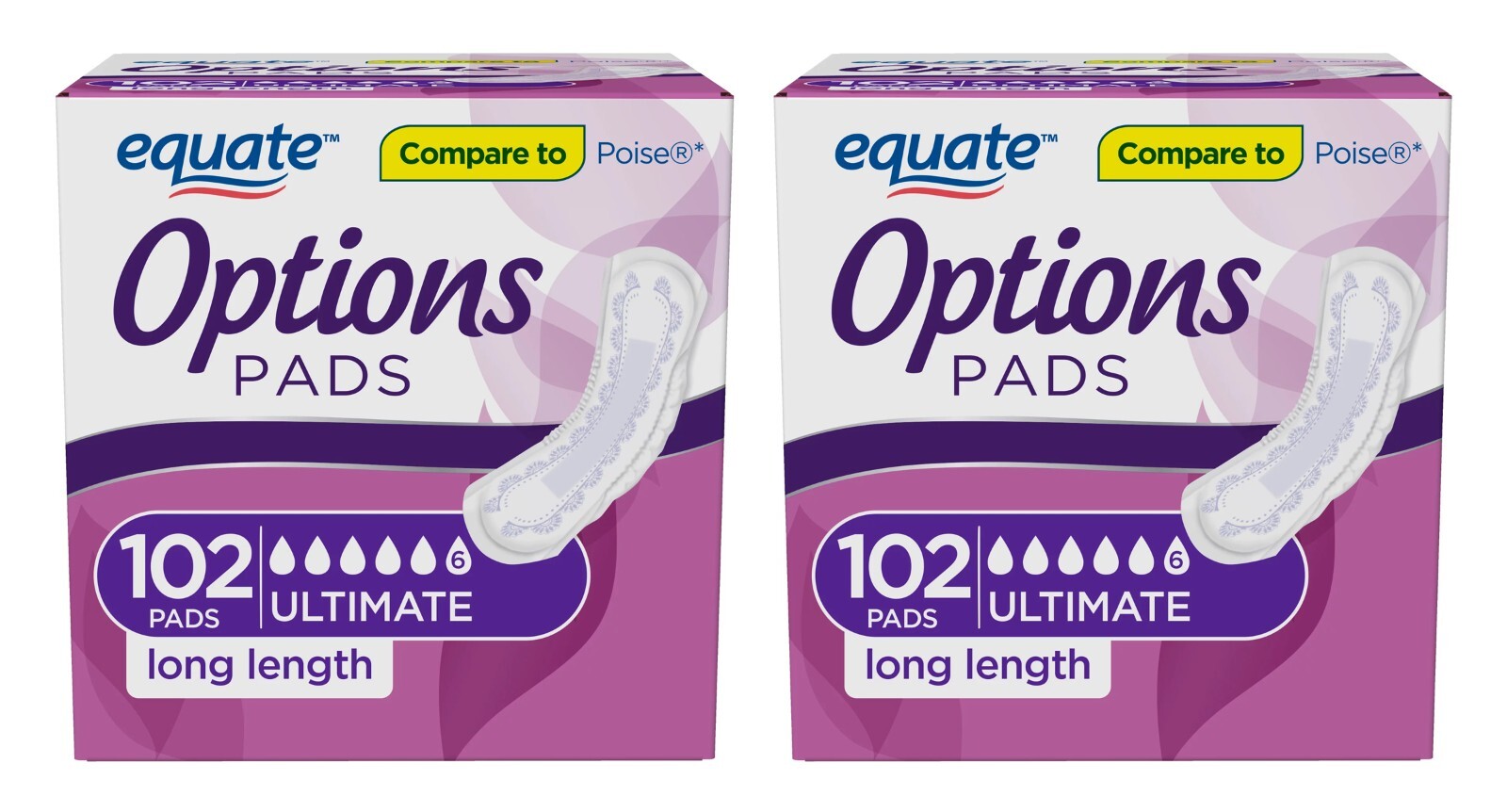 Equate Options Incontinence Pads for Women, 204ct, Ultimate-Long
