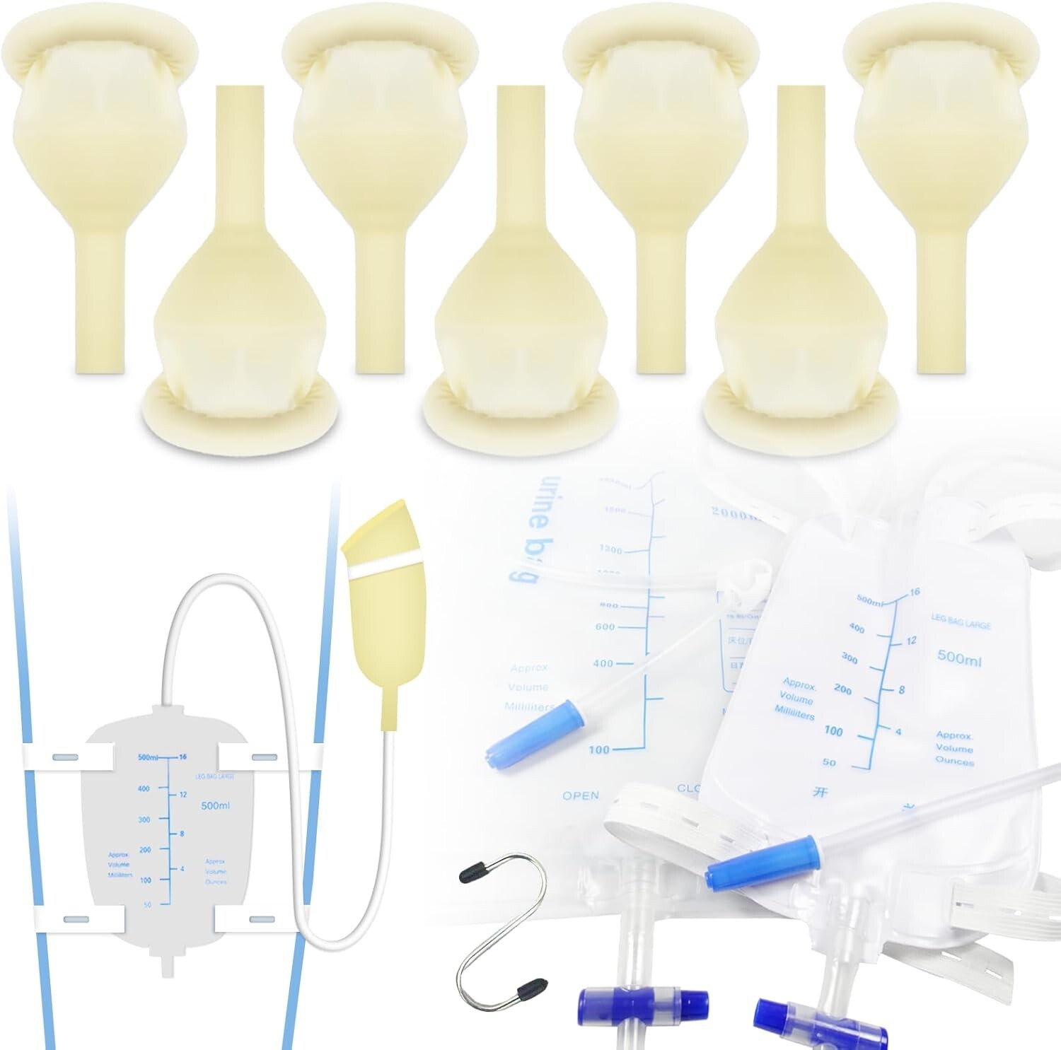 Latex Condom Catheter External Self-Sealing Set Thick Tube500ml Leg Bag *1 20…