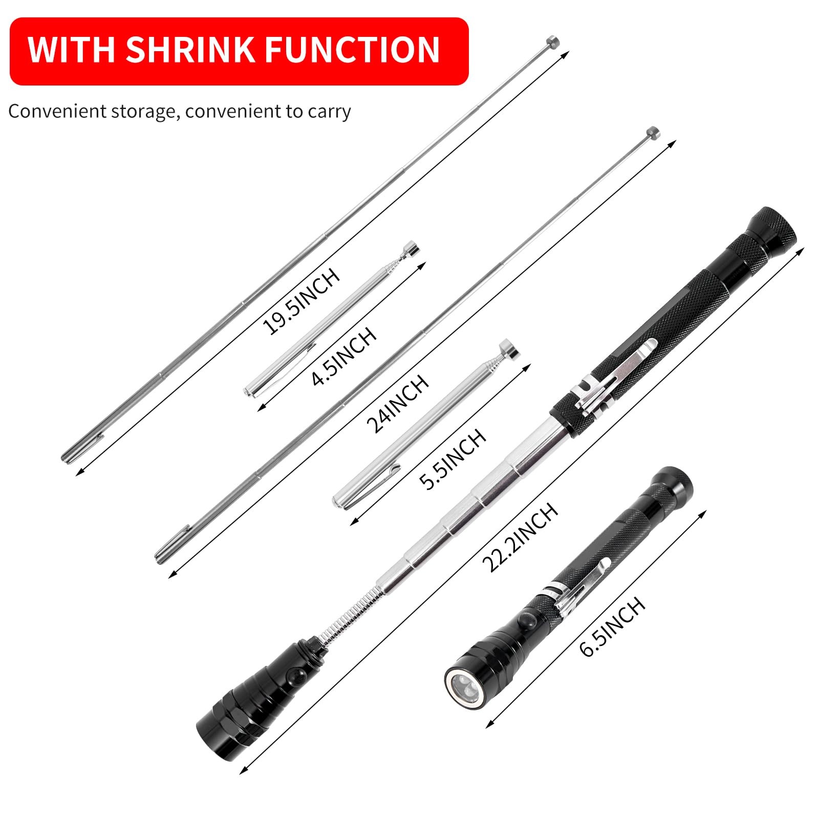 Cool Gadget Telescoping Magnetic Pick Up Tool with Extendable Magnet Flashlig…