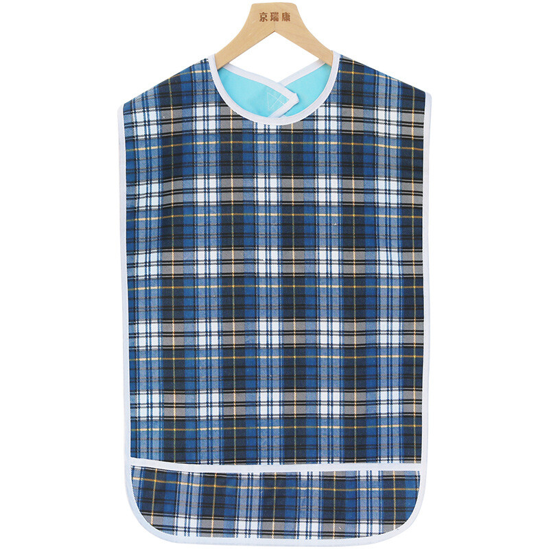 1PC Adult Checked Mealtime Bib Protector Waterproof Elder Dining Aid Apron Plaid