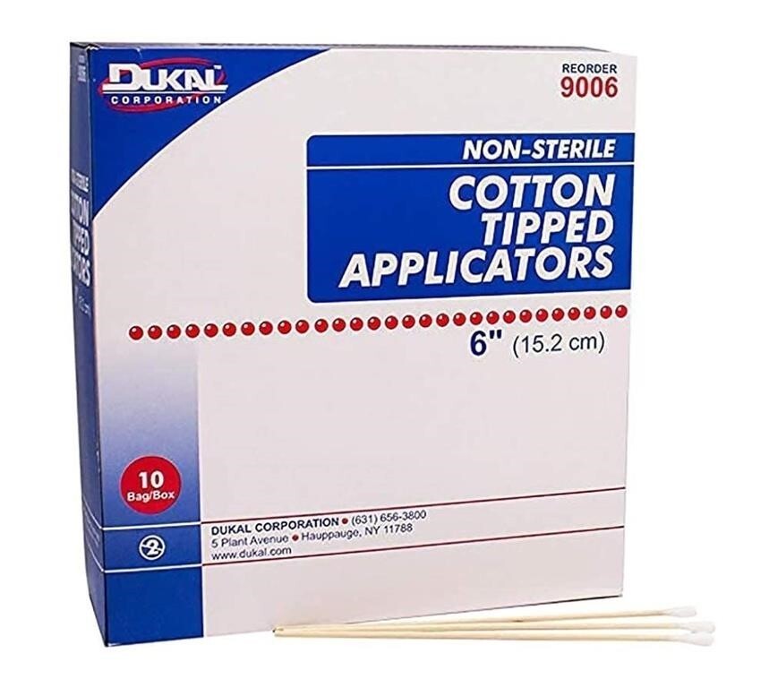 Dukal Cotton Tipped Applicators 6 inch. Pack of 1000 Swabsticks. Wood Shaft
