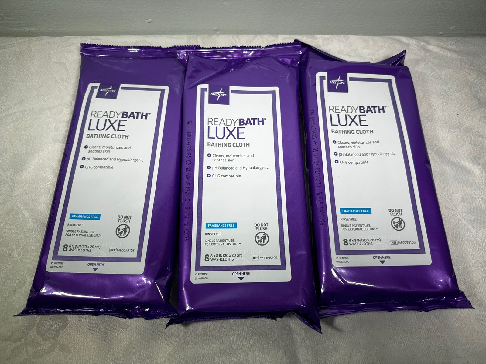 3 Pkgs Medline ReadyBath Select Bathing Cloth Fragrance Free 8/PKG Exp 05/26