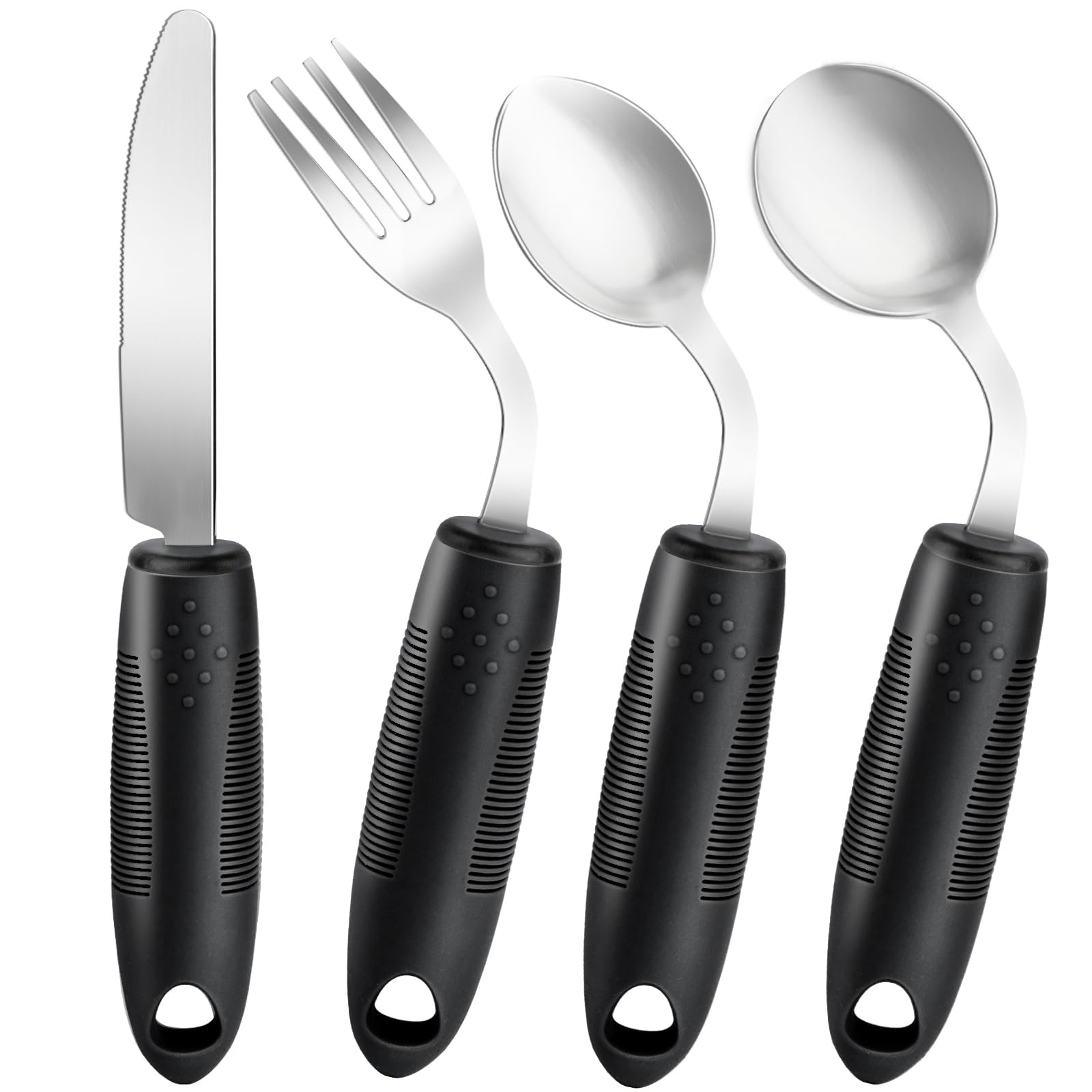 AuntyFey 4Pcs Weighted Adaptive Utensils, 45°Angled Parkinsons Utensils Black