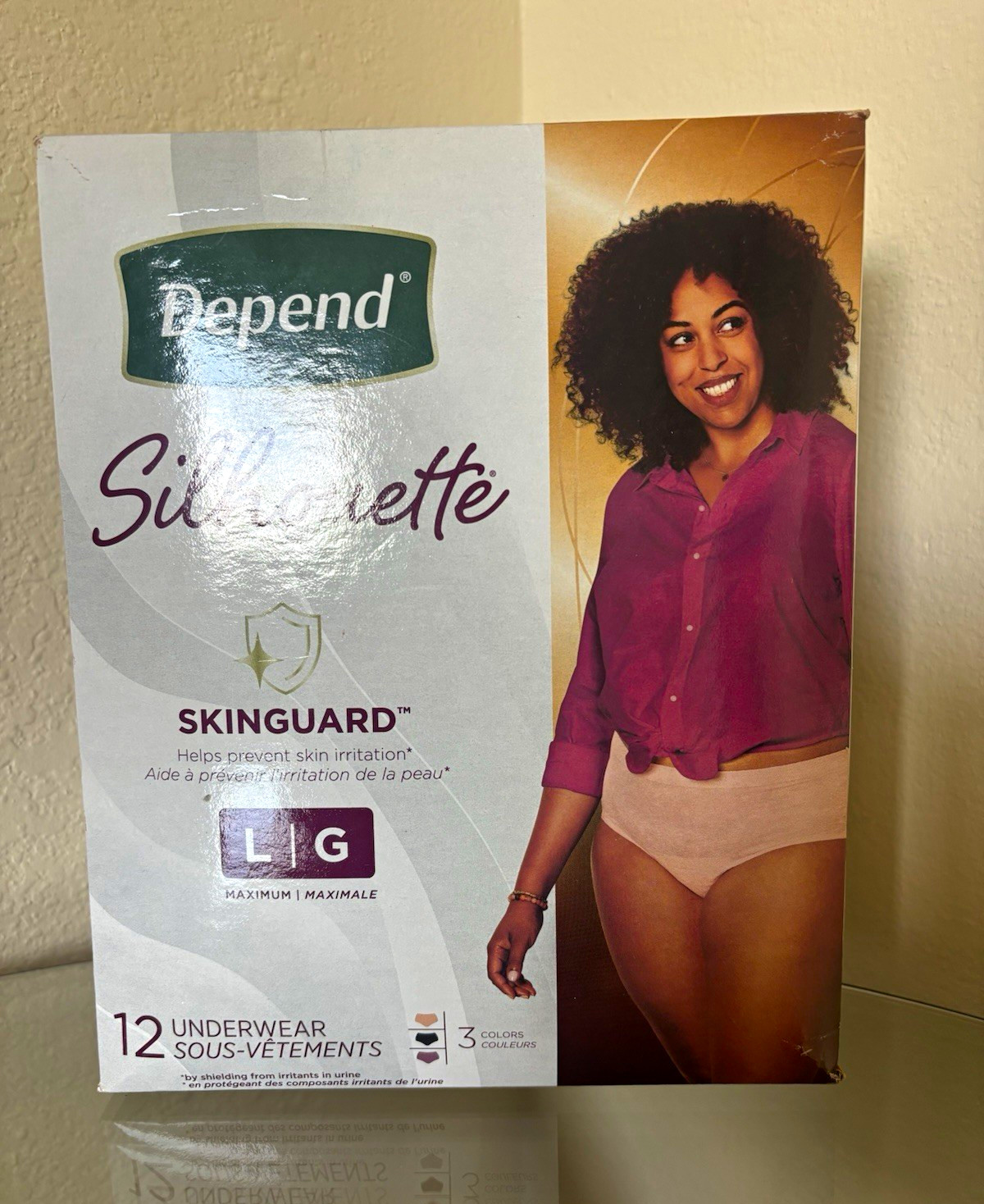 Depend Silhouette SkinGuard Women’s Incontinence Underwear Max L/G Beige 12ct