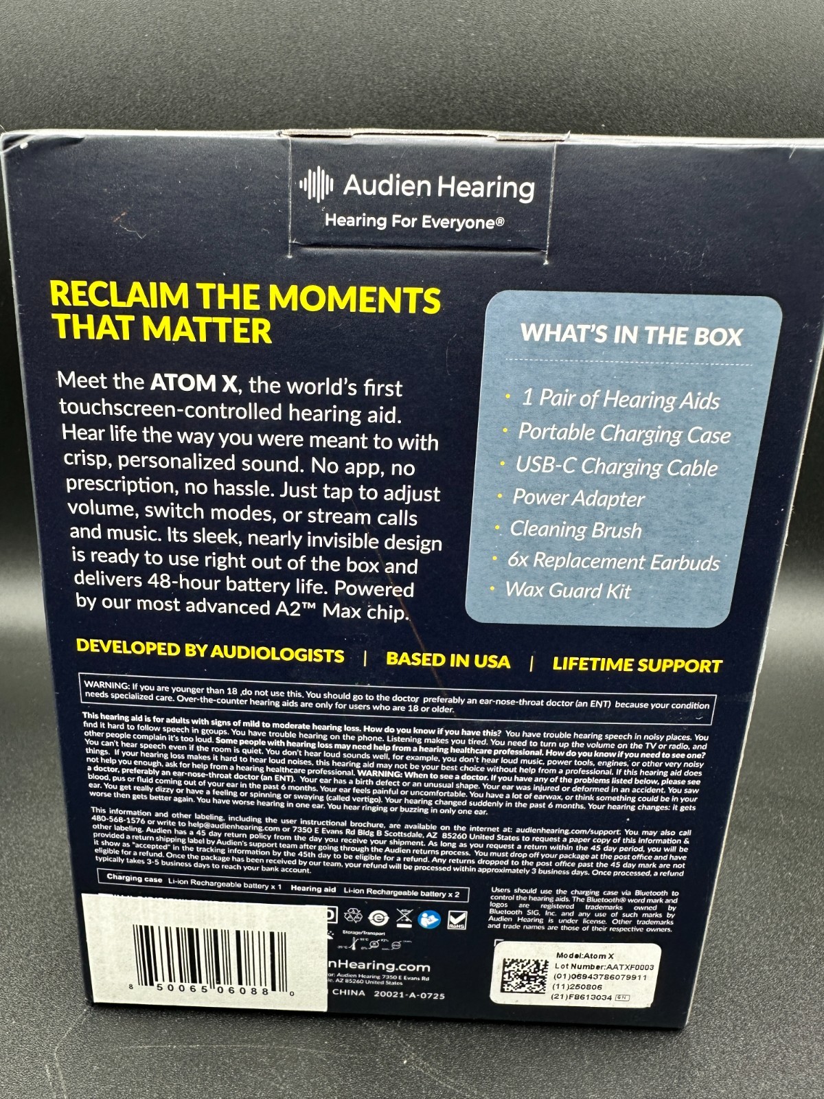 BRAND NEW Audien Hearing ATOM X -Rechargeable OTC Hearing Aids BLUETOOTH