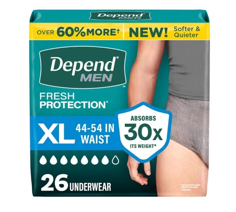 Depend Fresh Protection Incontinence Underwear for Men Adult Diapers XL 26 Ct