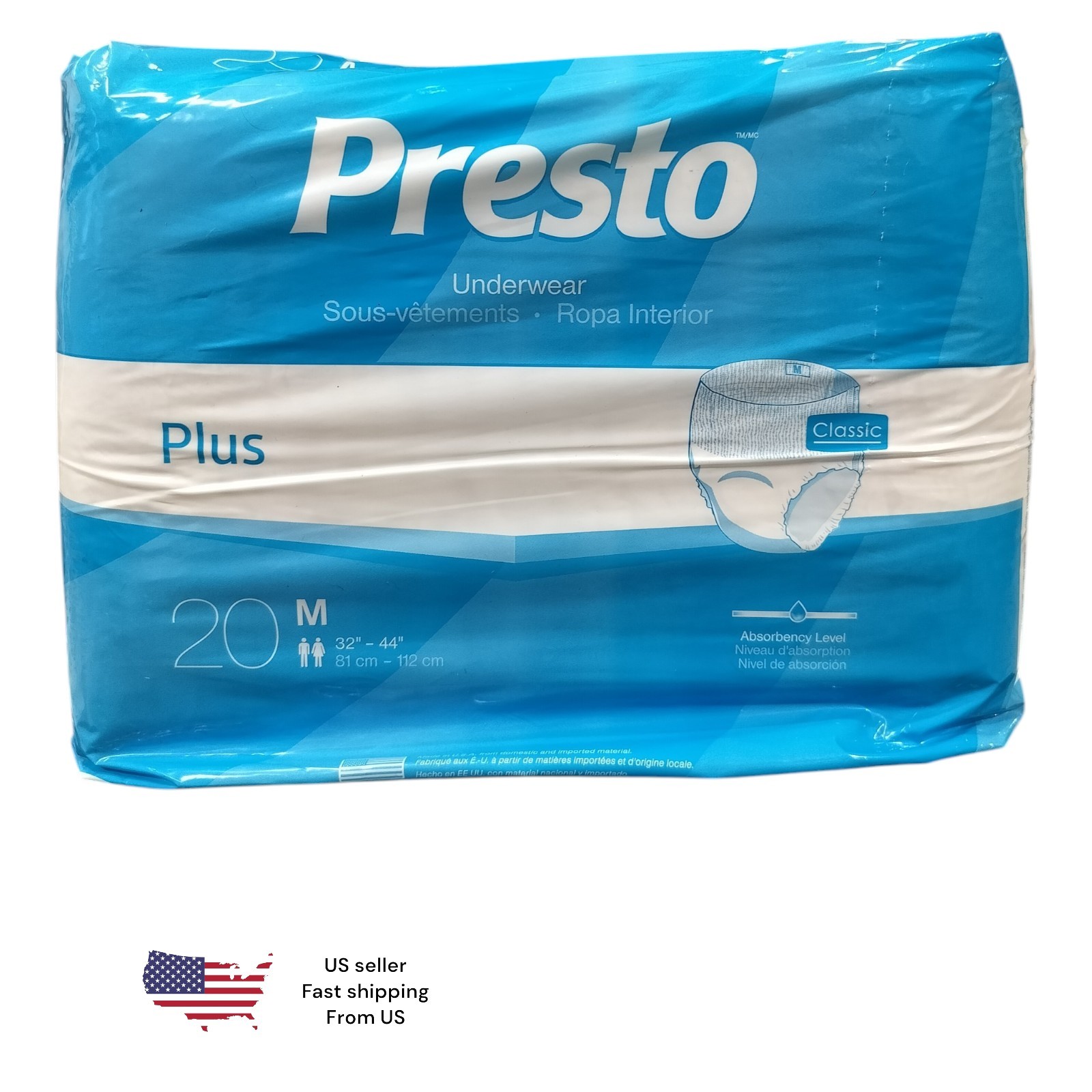 PRESTO Daily Underwear Classic Adult Size M (32″-44″) Incontinence 20 Count