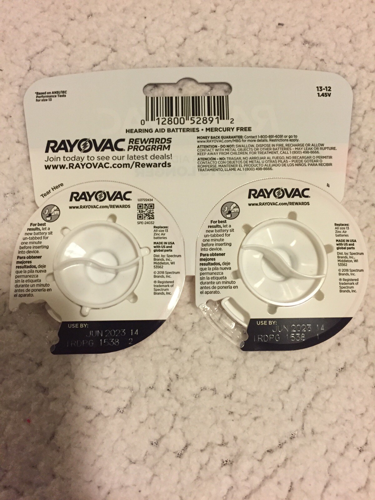 RAYOVAC Size 13 Hearing Aid Battery pack of 12 BATTERIES, Exp. June 2023