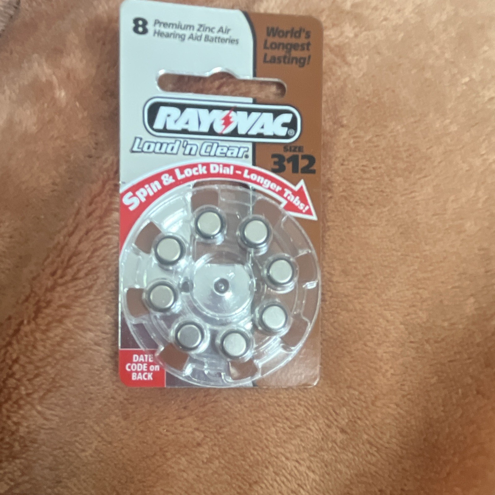 Rayovac Size 312 (Brown) Zinc-Air Disposable Hearing Aid Batteries, 8 Pack