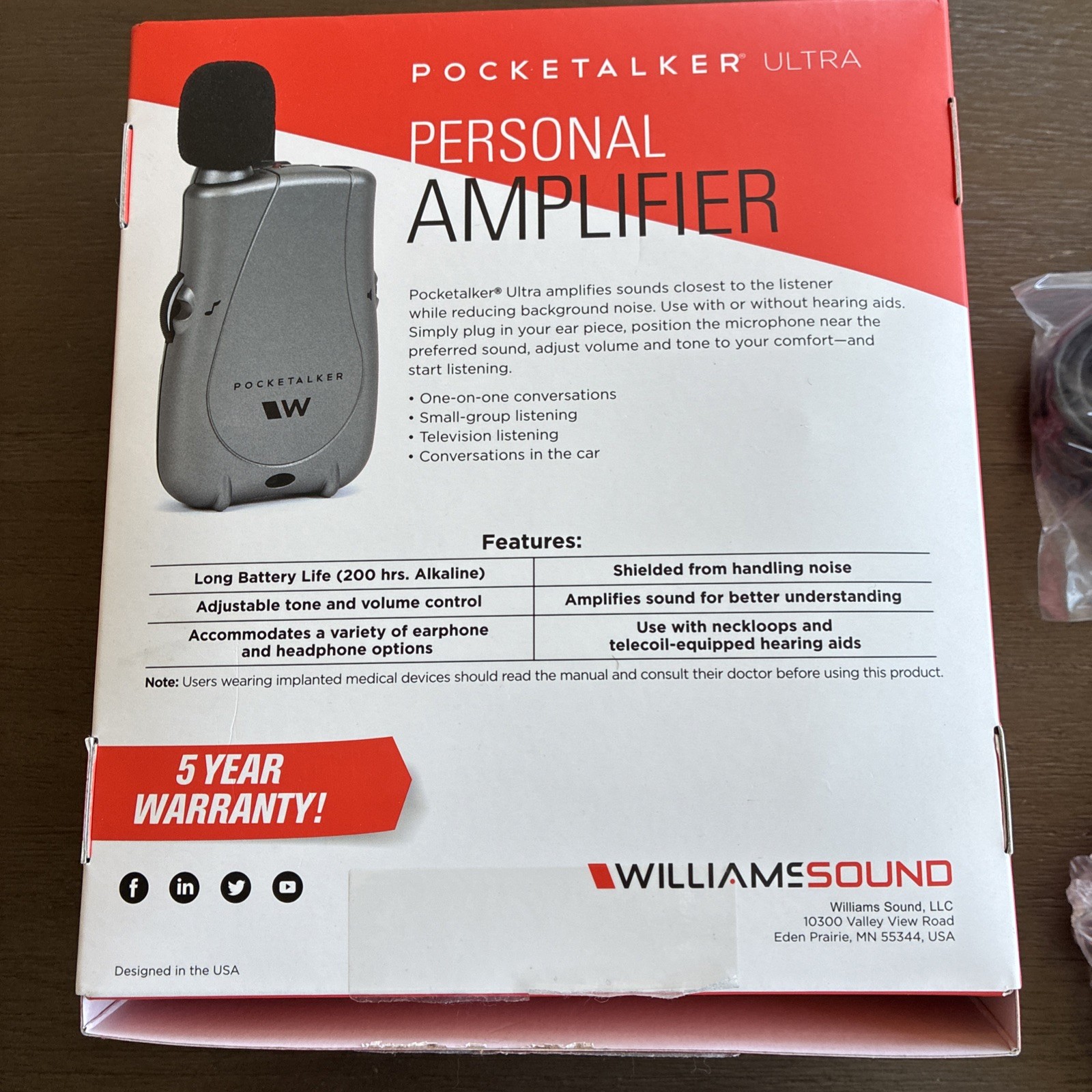 Williams Sound PKT D1 EH Pocket Talker Ultra Personal Amplifier