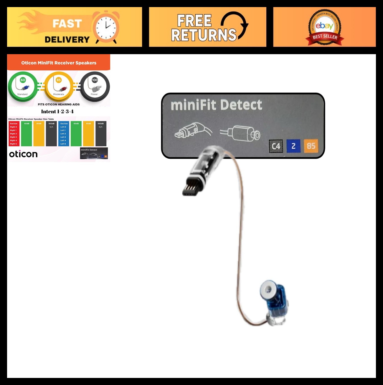 MiniFit Receiver Wire Type 85 Size 2 Left (Blue) for Oticon & Bernafone Hearing