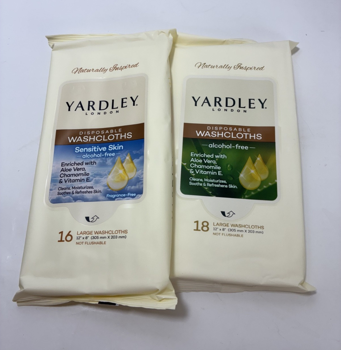 YARDLEY London 2 pks of 18 / 16 Large Disposable body wipews washcloths – BN