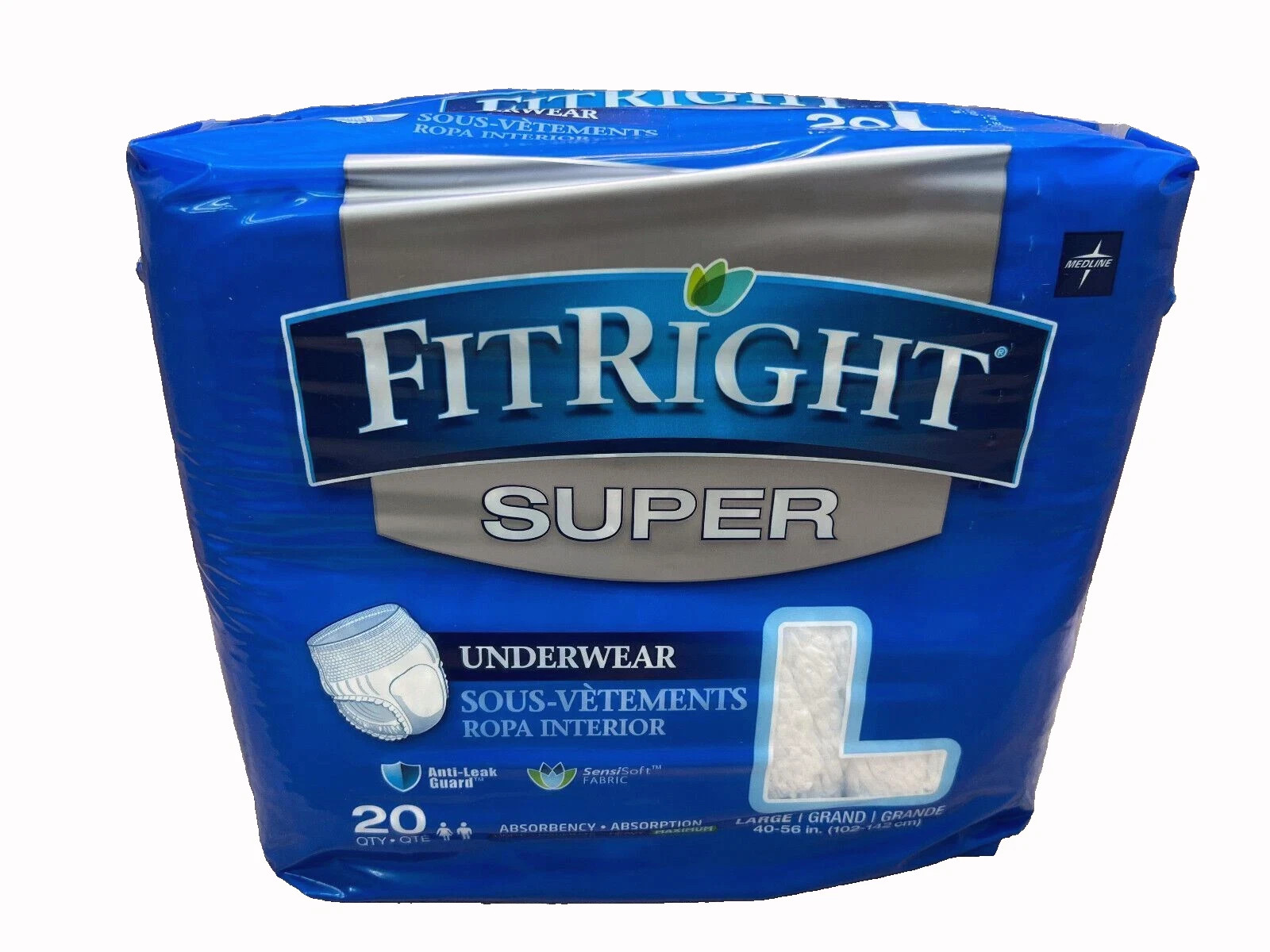 FitRight Ultra Underwear Unisex 40-56 in.(102-142cm) Large 20 Count Unopened