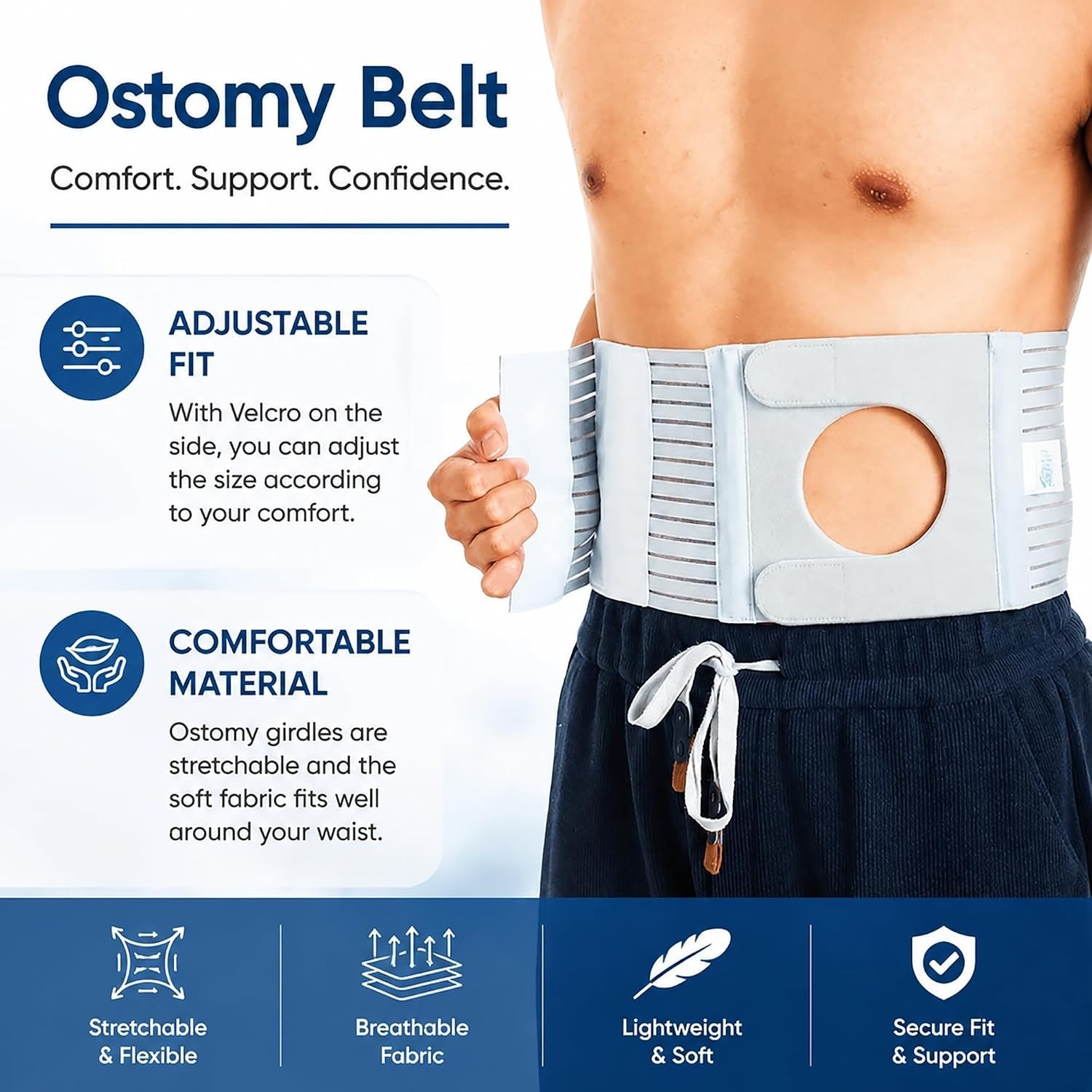 Adjustable Ostomy Support Belt for Comfort & Protection