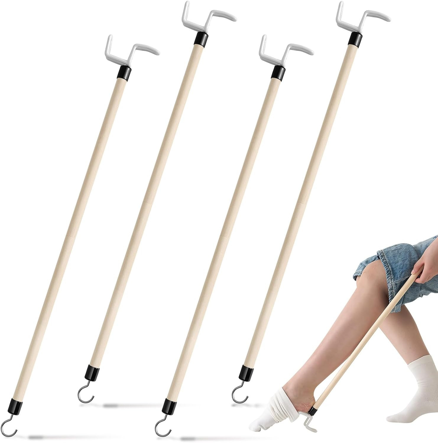 4 Pcs 27” Long Dressing Stick for Elderly Disabled Limited Mobility Dressing Ai