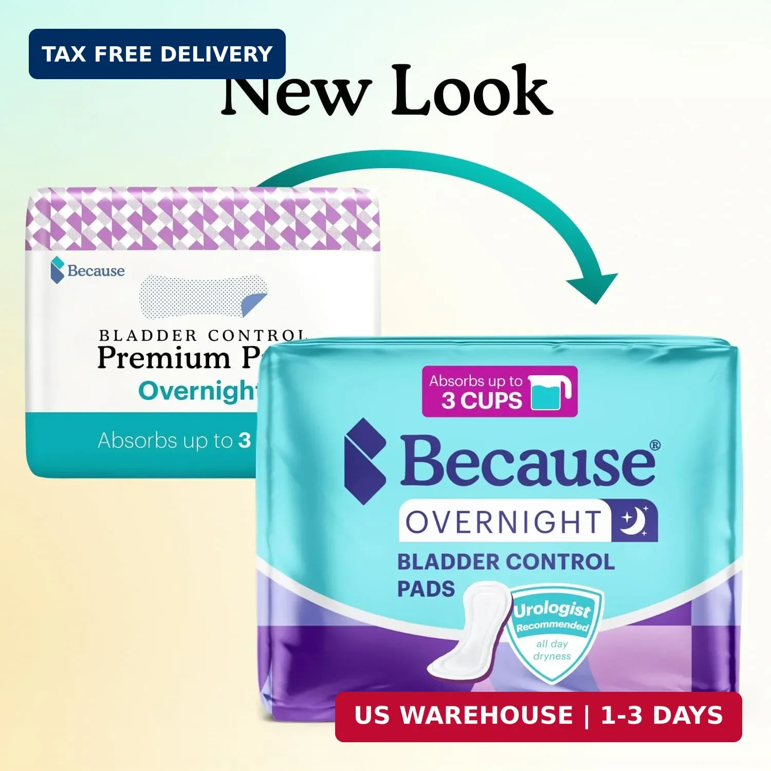 Because Overnight Incontinence Pads for Women – Moderate-to-Heavy Absorbency for