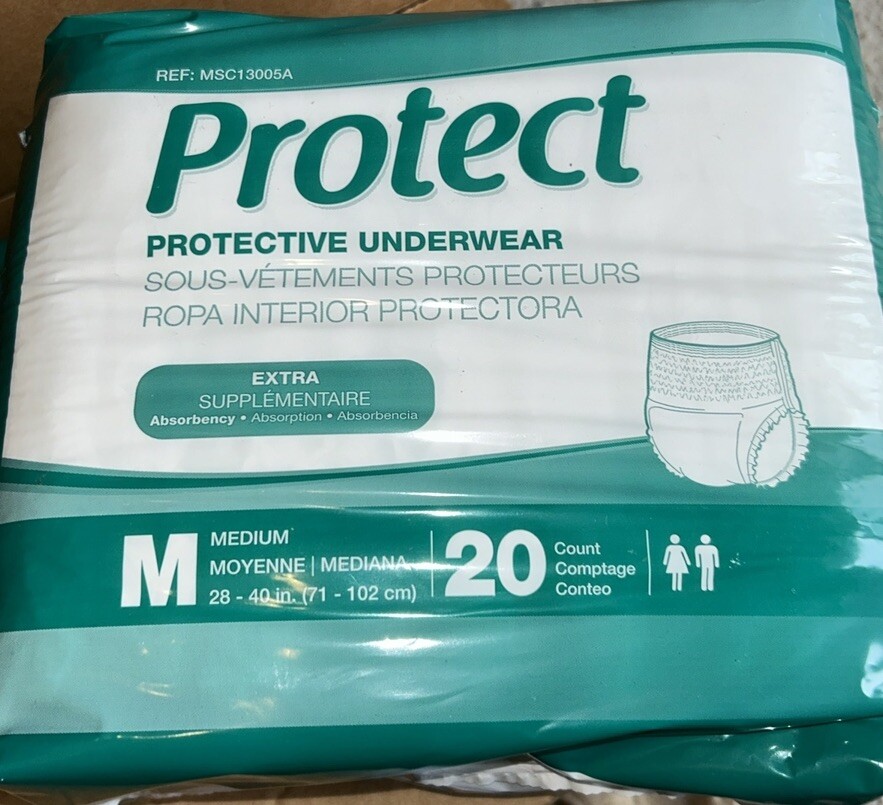 Medline Protect Protective Underwear Size Medium (M) CASE Of 4 X 20 Count Pkgs