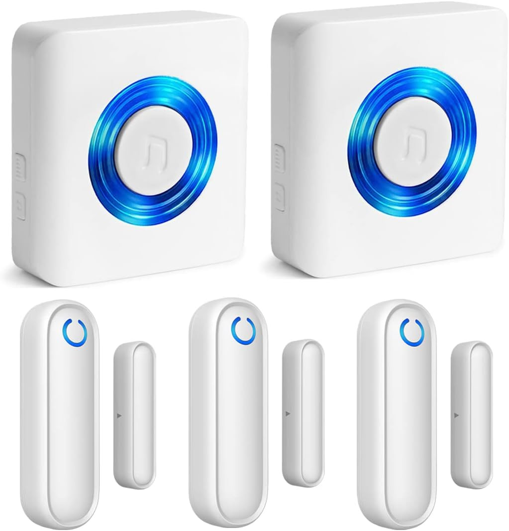 Wireless Door Alarm Sensor Kit 3 Sensors 2 Receivers Chime Caregiver Security