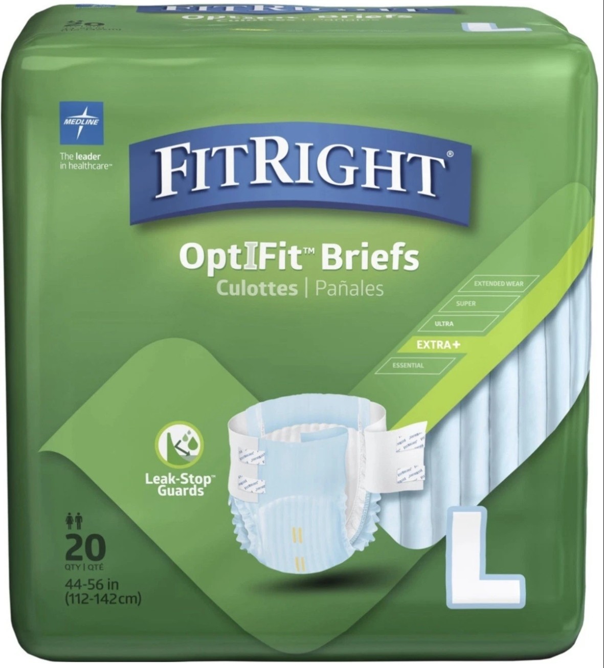 Medline FitRight OptiFit Adult Briefs L Extra 20 Count 44-56 FITULTRALG