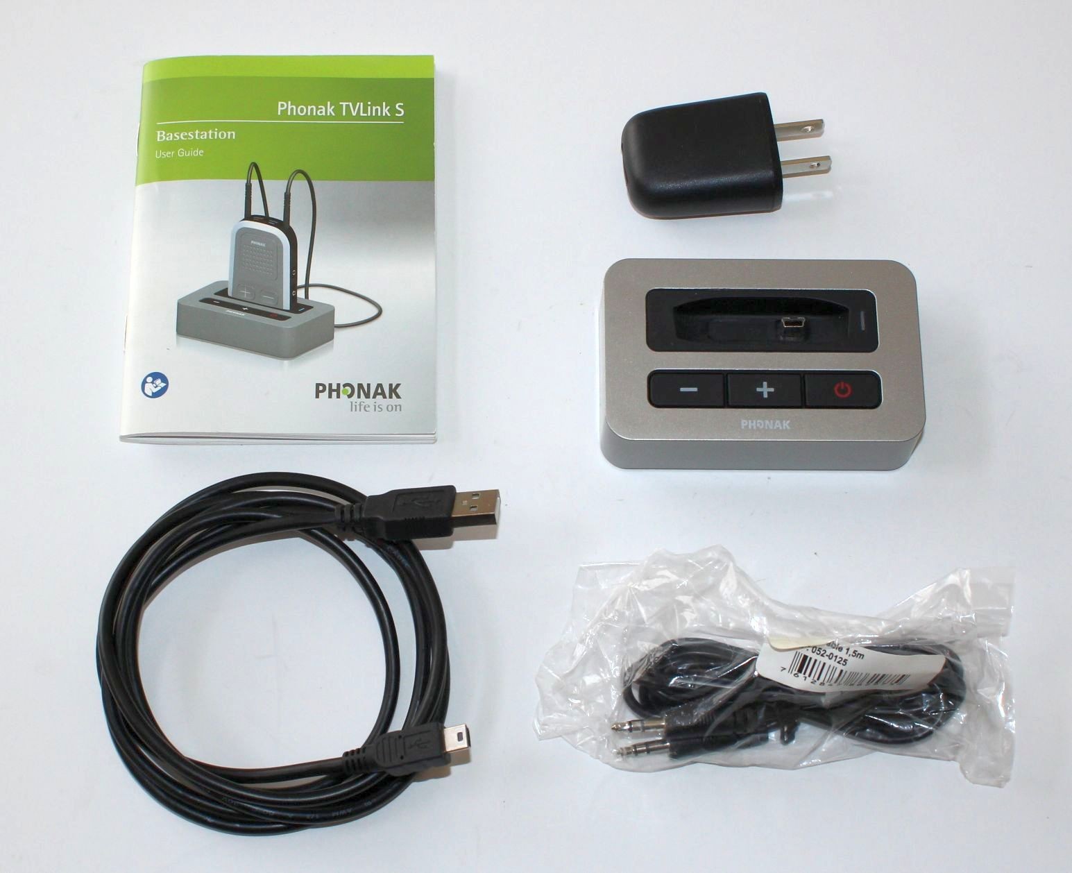 Phonak TVLink2 S Base Station TV Link S – Complete Set with AC and Audio Cables