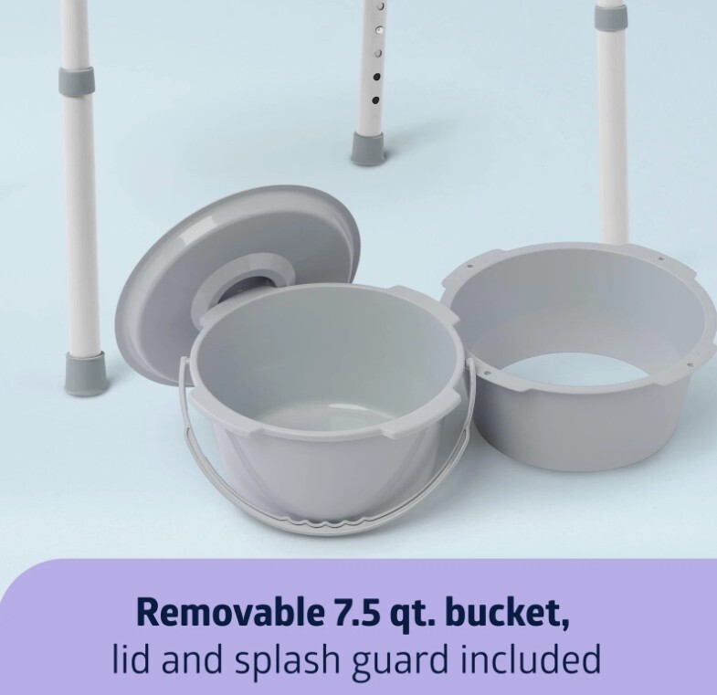 3-in-1 Steel Folding Bedside Commode, Removable Bucket & Seat, Gray – Open Box