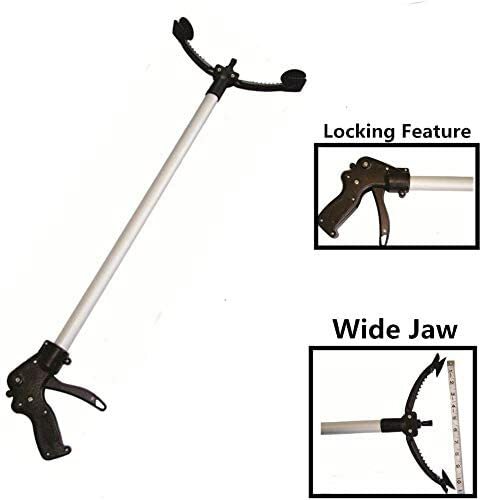 Reacher Grabber 35” Extra Long, Wide Jaw Suction Cups Trash Pick Up Tool Nabber
