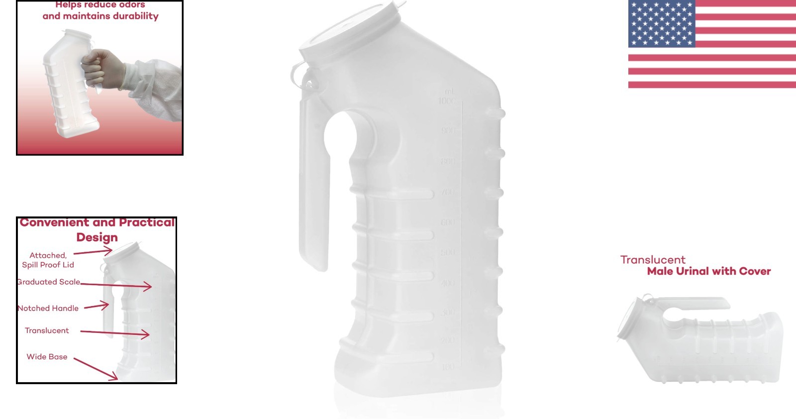 Portable Male Urinal with Cover – Odor Shield & Spill-Proof, 1000 cc Capacity