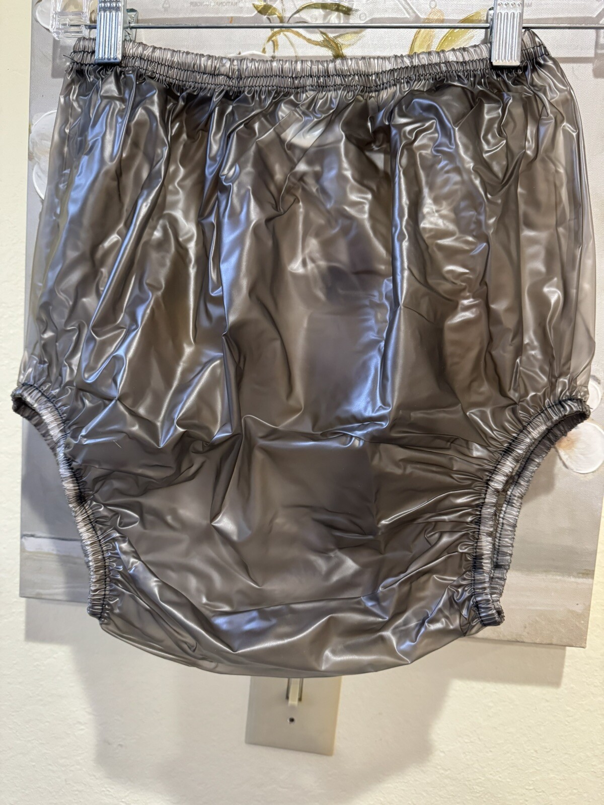 Soft Transparnt Black Plastic Pants Full Cut Briefs, Size Medium