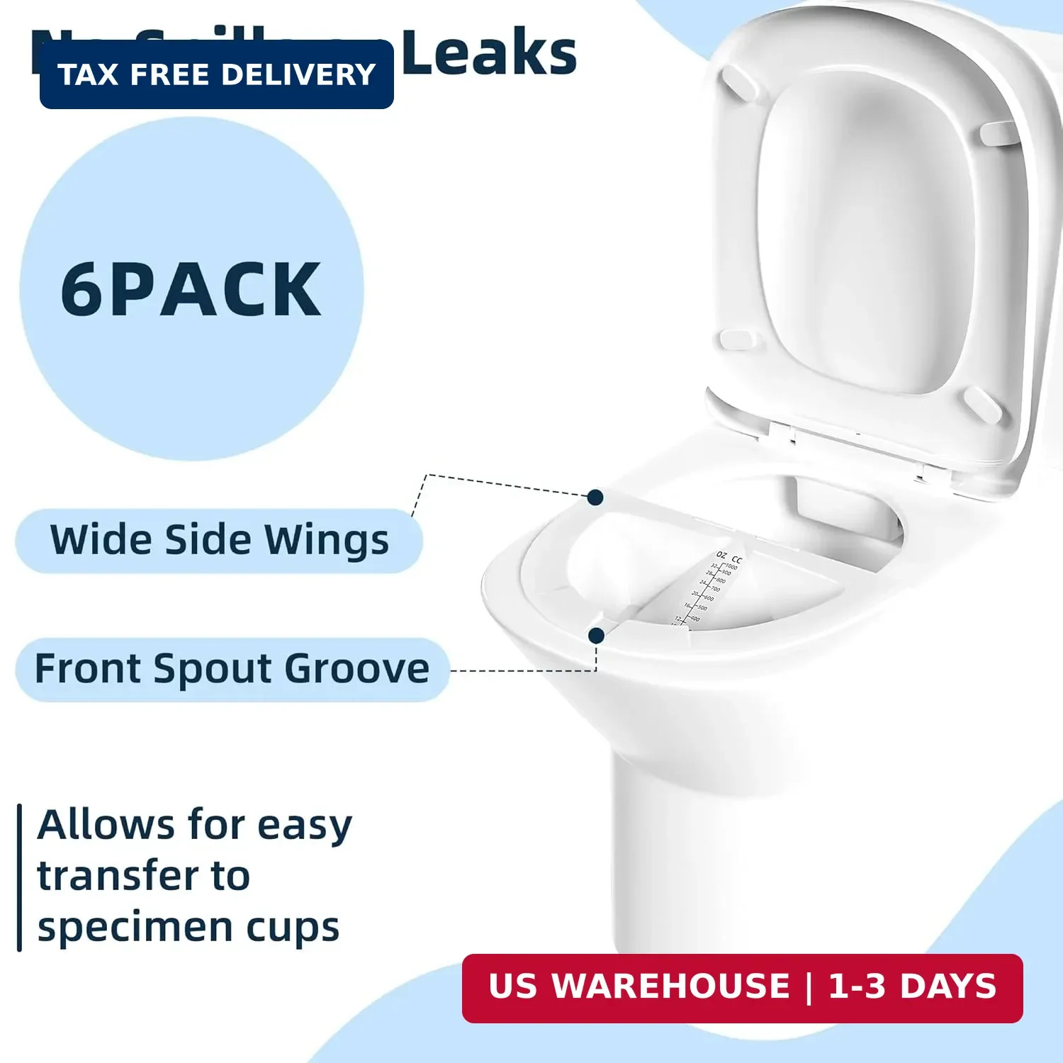 6 Pack Urine Collection Hat for Toilet, 32oz/1000cc Urine Catcher Specimen Colle