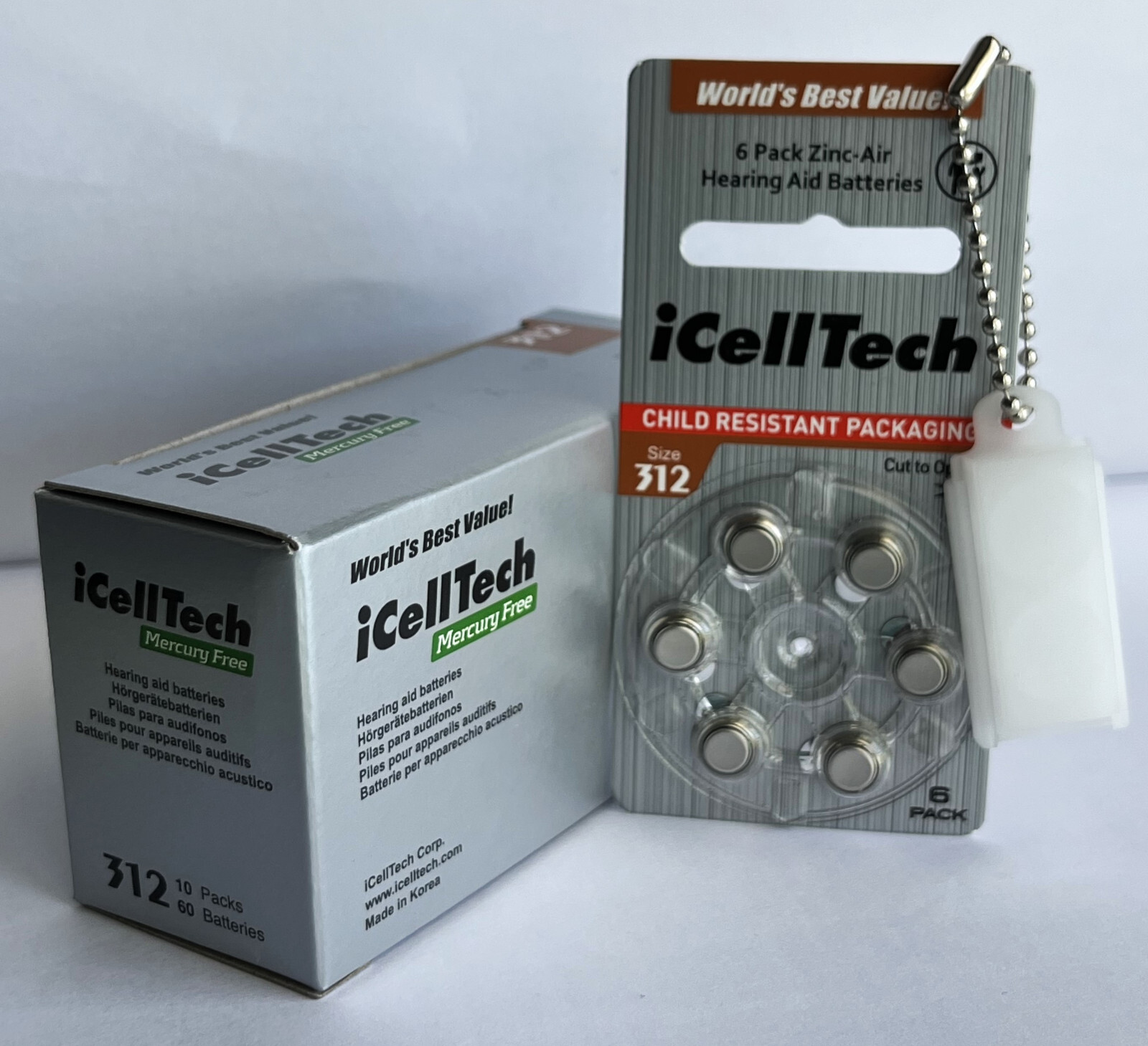 60 iCellTech Size 312 PR41 P312 Hearing Aid Battery Expires 2028 free Keychain