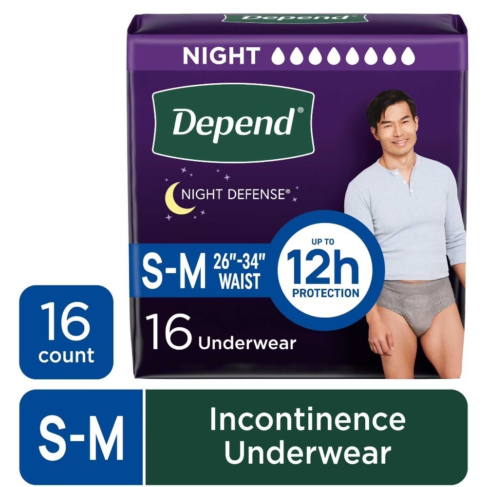 Night Defense Incontinence Underwear for Men, Small/Medium, 16 Count, Adult