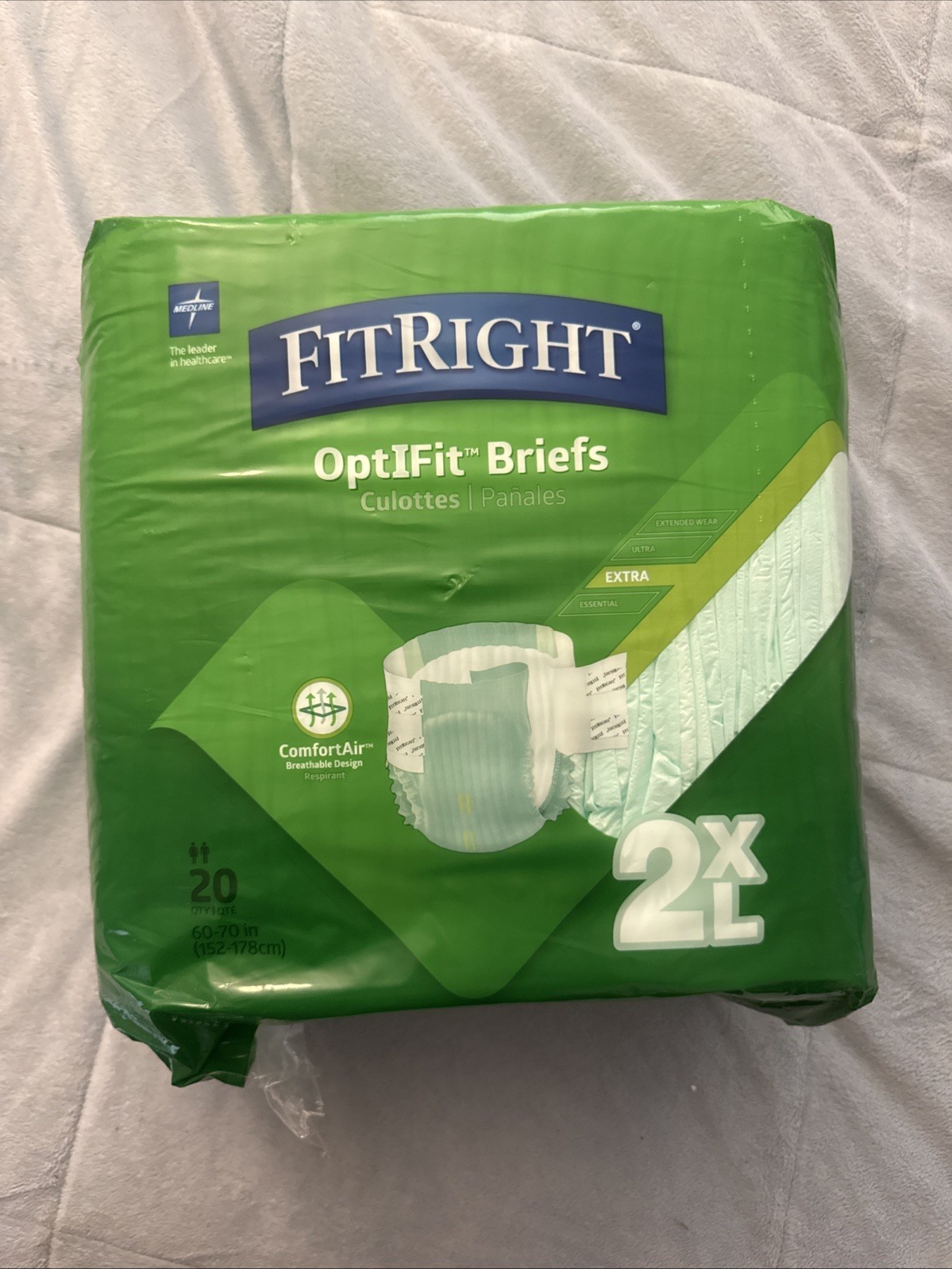 Medline FitRight OptIFit Briefs Adult Diapers w/Tabs, 2XL, Unisex 56in-64in 20ct