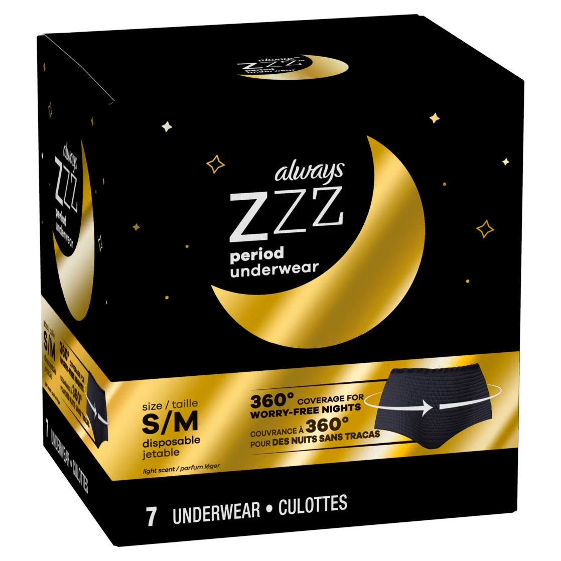 Always ZZZ Overnight Period Underwear S/M 7 Ct Leak Protection Women