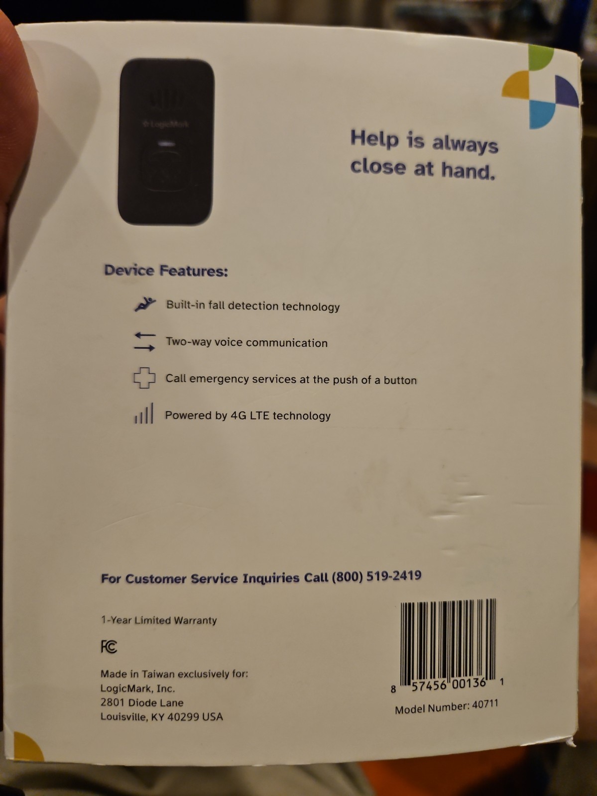 LogicMark Guardian Alert 911 Plus With Fall Detection 4G LTE Untested.