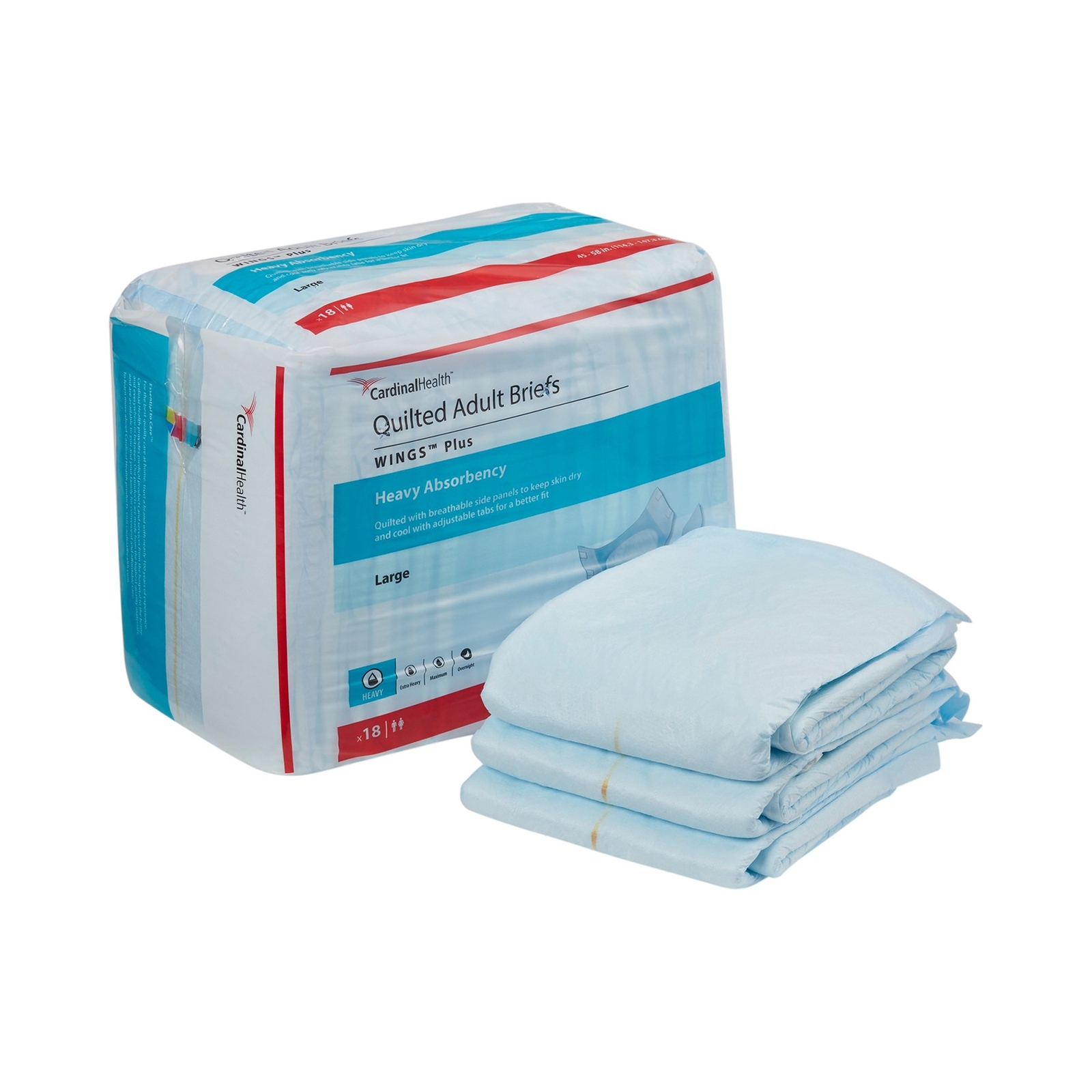 Covidien Wings 66034 Quilted Heavy Absorbency Adult Disposable Briefs L 18 Ct